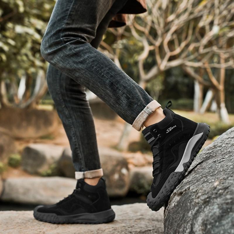 2025 Men's Platform Boots Fashion High Top Casual Sneakers Outdoor Non-slip Wear-resistant Work Boots Comfortable Hiking Shoes