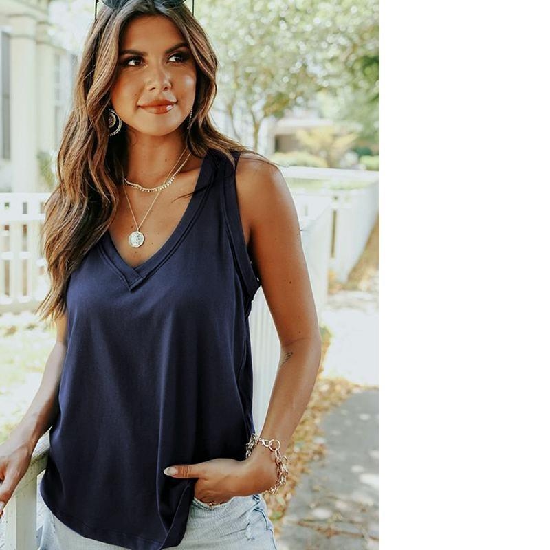Fashion V-neck Loose Women's Tank Top Breathable Comfortable Sleeveless Outerwear Top