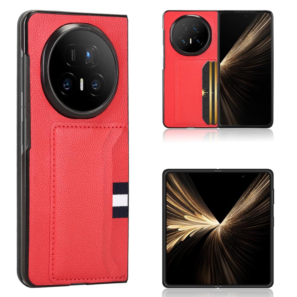 

Чехол для Honor Magic V5 5G с держателем для карт, кожа личи + ПК, чехол для телефона Red