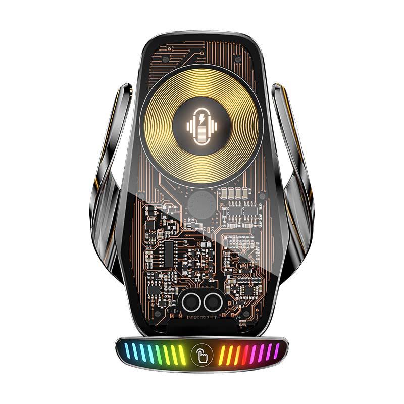 66W Magnetic Wireless Car Charger with Auto-Clamping Phone Holder and LED Light