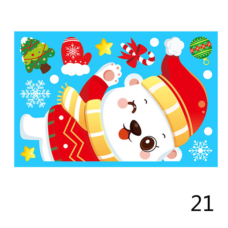 Christmas Windows Static Stickers Wall Clings Removable Vinyl Santa Claus Snowman Diy Door Mural Decals Stickers