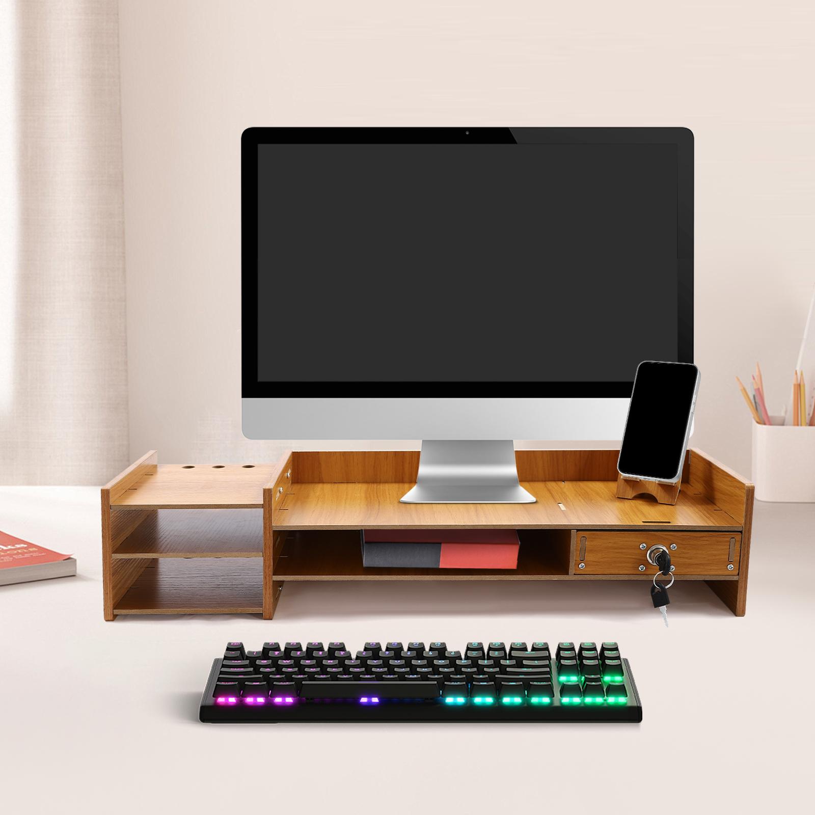 Деревянная прямоугольная подставка для монитора МДФ компьютерная стойка с запирающимся ящиком для учебы офиса 6730₽