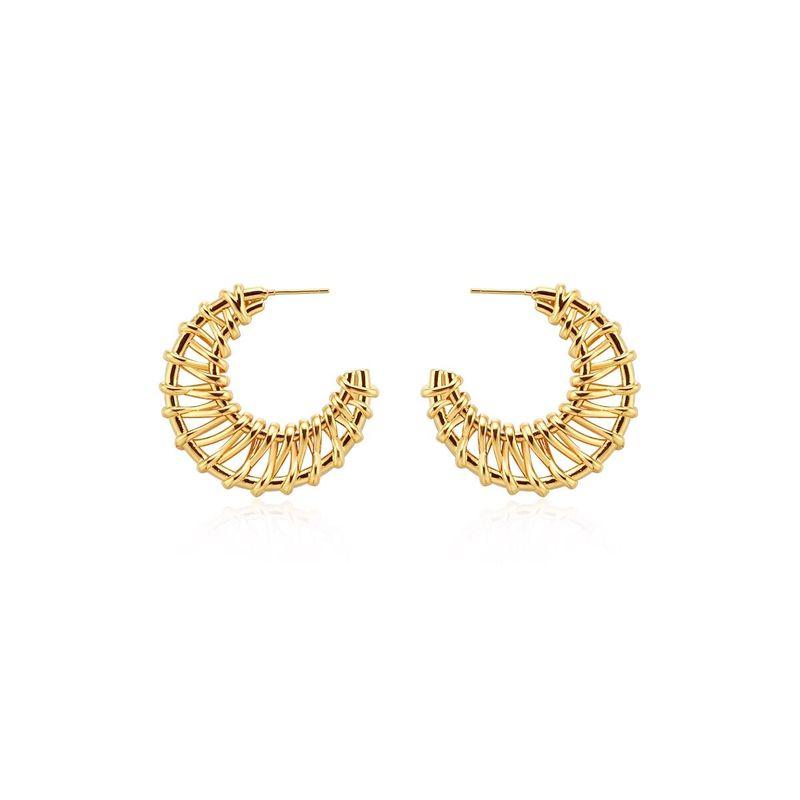 

and American Woven C-Shaped Three-Dimensional Earrings for Women, Niche Design Earrings with a High-End Feel, Face-Slimming, Minimalist Style Earrings Golden Trumpet