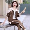 Spring Women's Casual Two-Piece: Loose Zipper Jacket & Elastic Waist Long Pants - For Middle-Aged and Elderly Women.