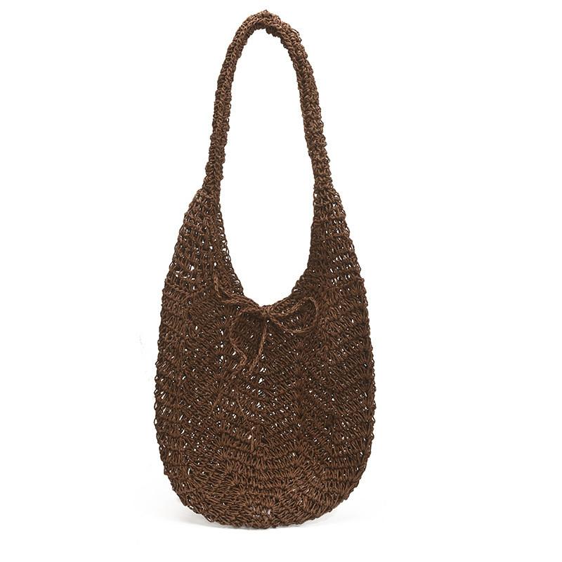 Hollow Woven Tote Bag For Women Summer Beach Casual Shoulder Purse With Flap Closure For Daily Use