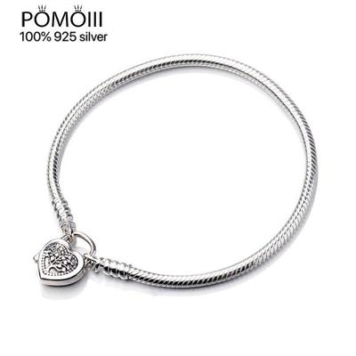 100% valódi 925 sterling ezüst serpenyős karkötő nőknek, eredeti szerelmes szív kígyóbűvész karkötő kiváló minőségű ékszerek