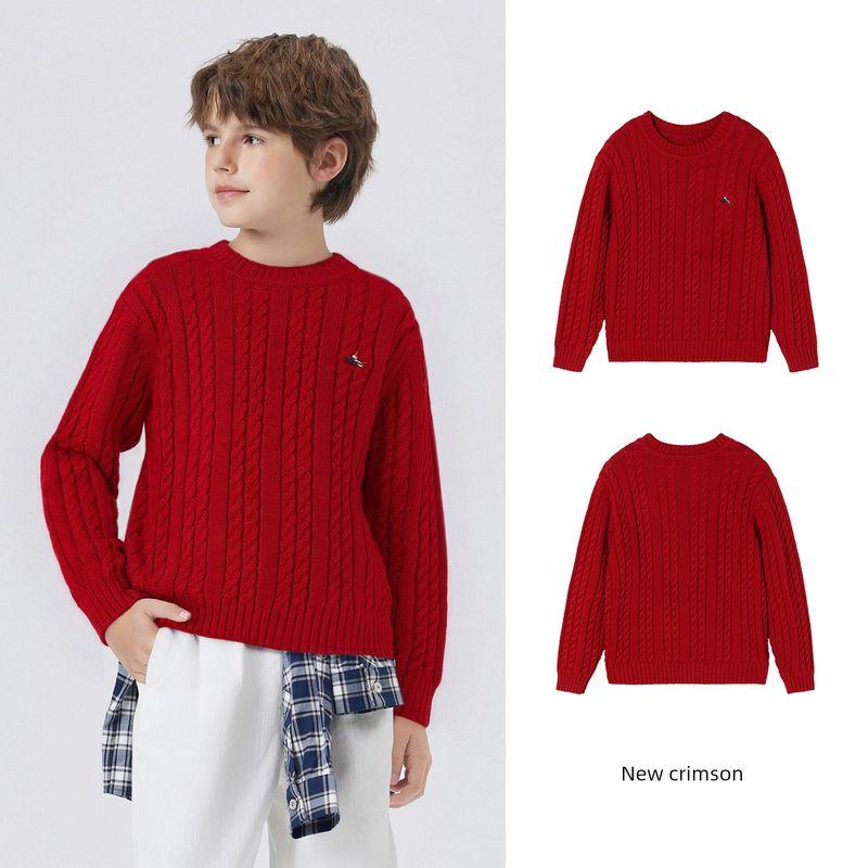 Navigare Italian Small Sailboat Children s Knitwear Winter Thickened Warm Boys Sweater Top Crew Neck Sailboat Tee - New Crimson 140