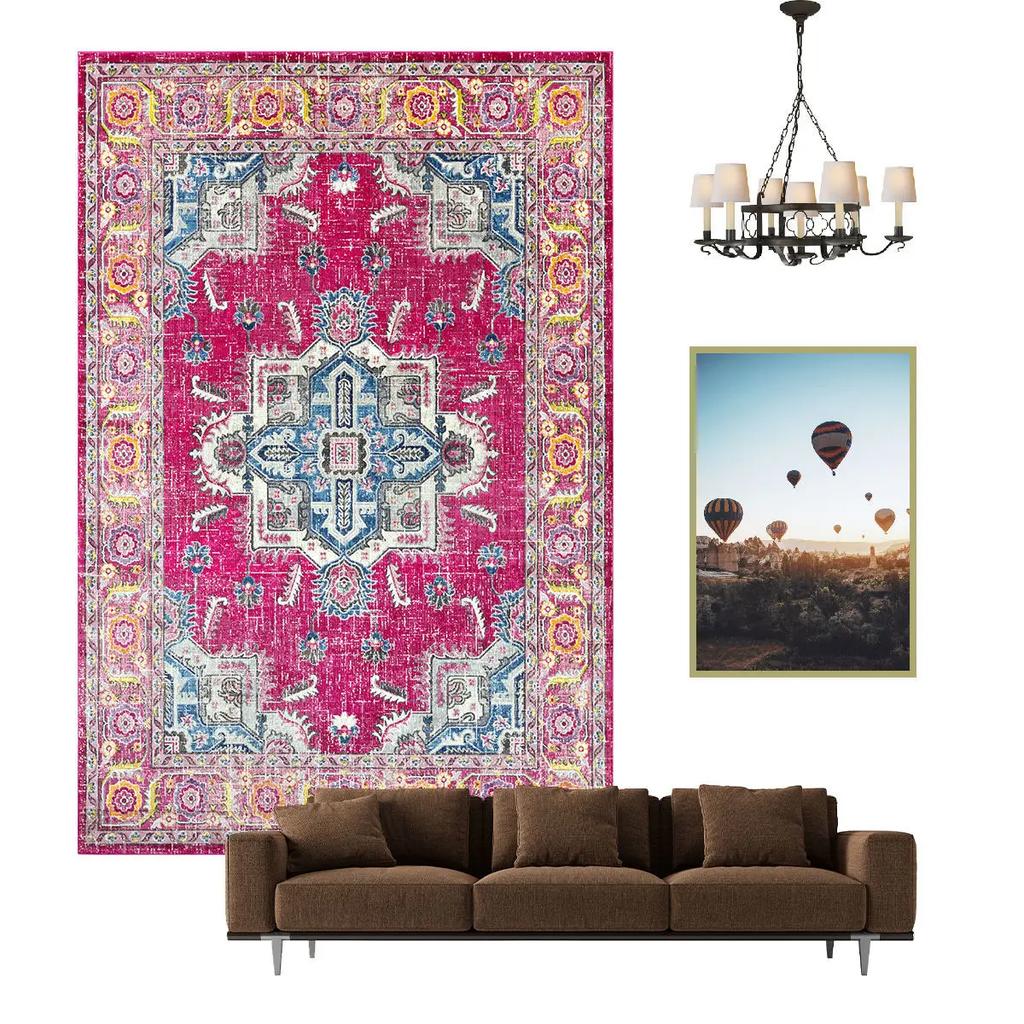 Nordischer ethnischer Stil Retro Teppich Wohnzimmer Dekoration Teppiche Zuhause Schlafzimmer Rutschfeste Matte Persisches Hofmuster Große Fläche Matte