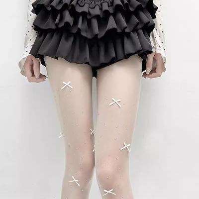 Hot Diamond Bow Stockings Summer Thin Lolita Less White Pure Desire Anti-hook Silk Skin Primer Pantyhose