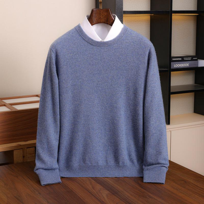 Men's Thickened Wool Cashmere Round Neck Sweater - Casual Business Long Sleeve Knit Pullover