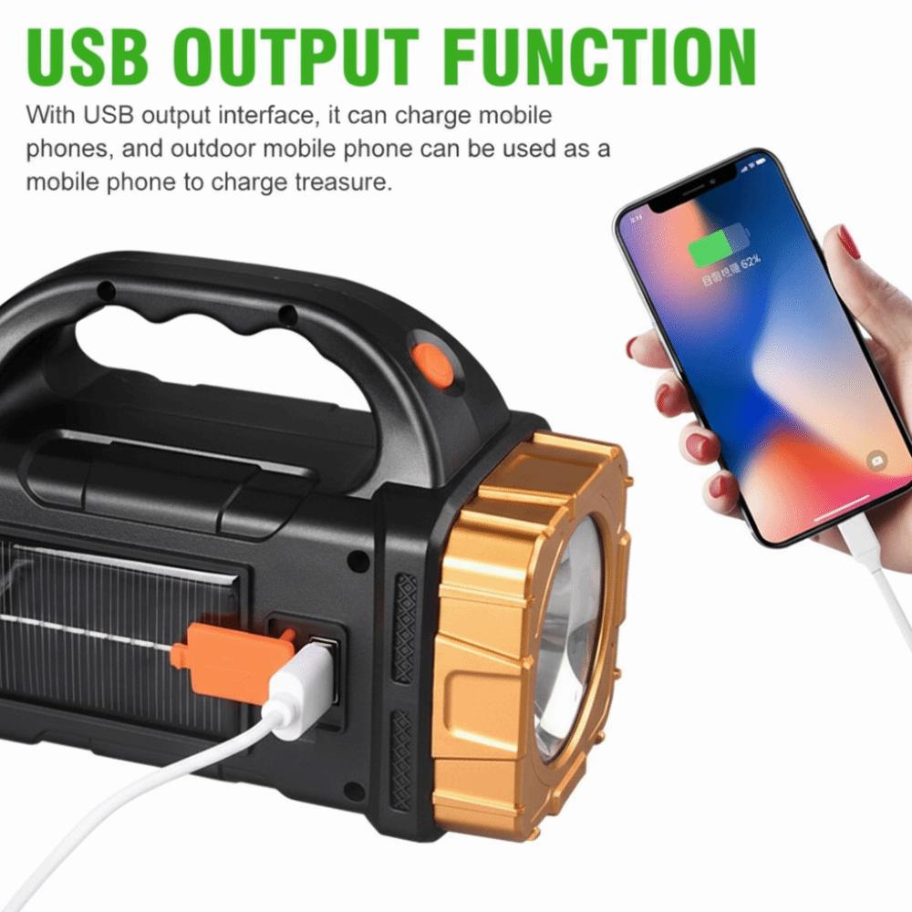 Powerful LED LED Flashlight Solar Rechargeable USB Rechargeable Rechargeable Flashlight IP44 Waterproof COB Technology