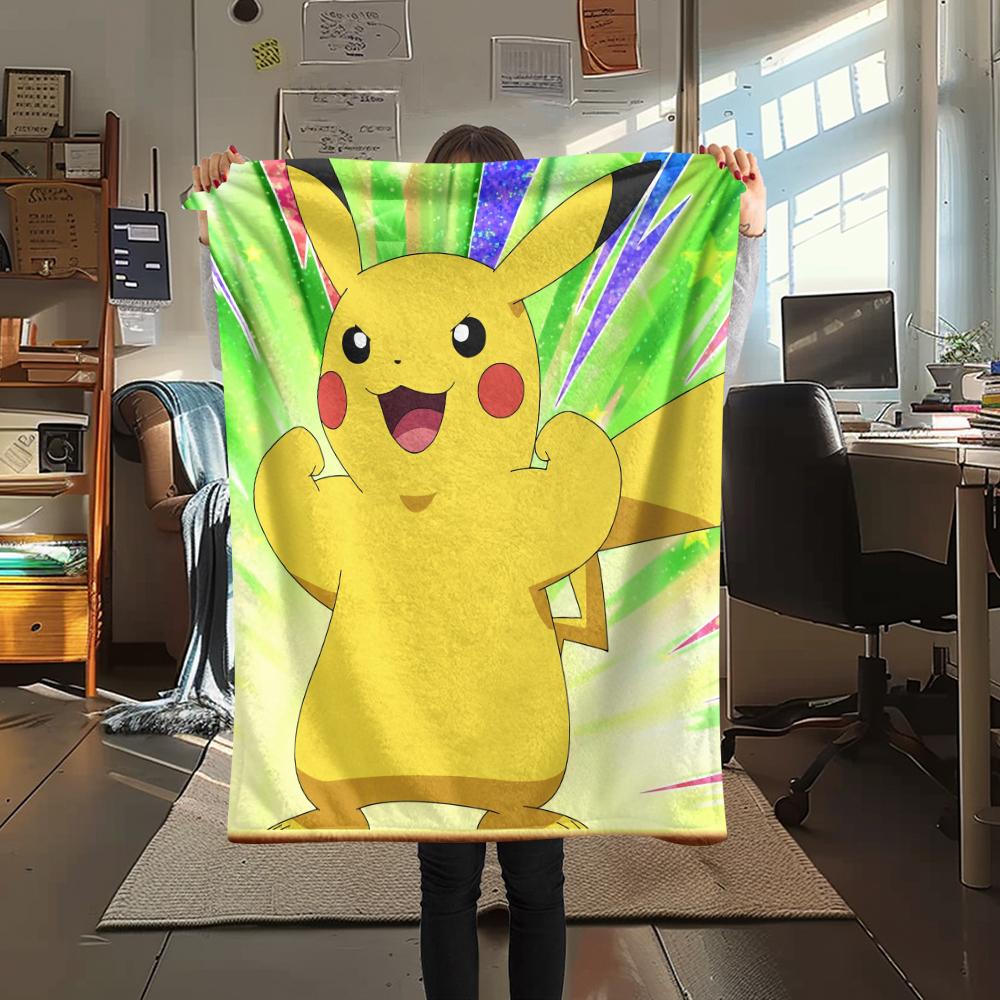 Cartoon Pikachu pattern Flannel Blanket, High quality Comfortable for All Seasons, Home Decor, Warmth and Comfort, Perfect for Gifts.