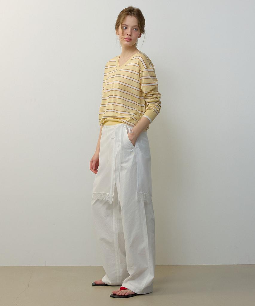 CITYBREEZE Linen V-Neck Striped Pullover Knit_Yellow