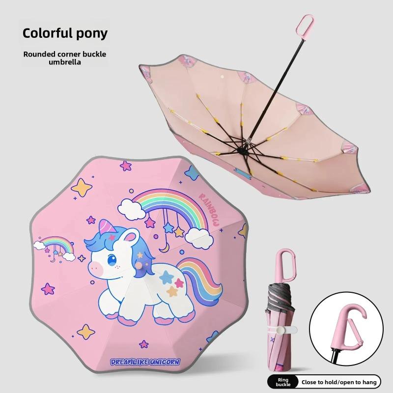 Cute Cartoon Pattern Kids Safety Umbrella UPF 50+ UV Sun Protection Windproof Parasol with Reflective Strip Portable Lightweight
