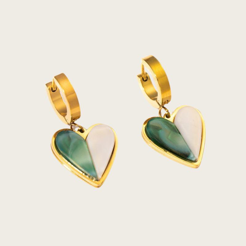 

Серьги-капли в форме сердца из 18-каратного золота с перламутром из титановой стали - Европейская и американская нишевая роскошь