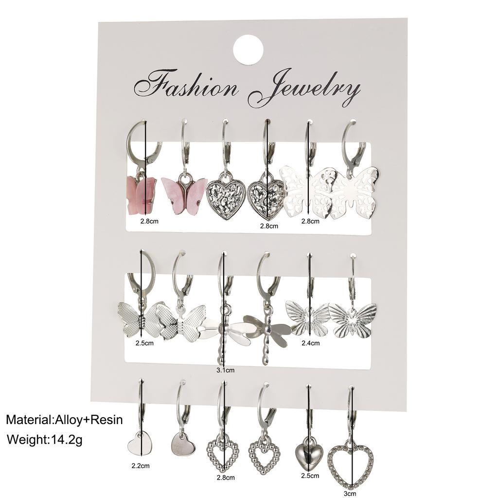 9 Pcs Cute Butterfly Heart Drop Earrings Set Fashion Gold Silver Color Girls Geometric Metal Acrylic Earrings 2026 Jewelry Gifts