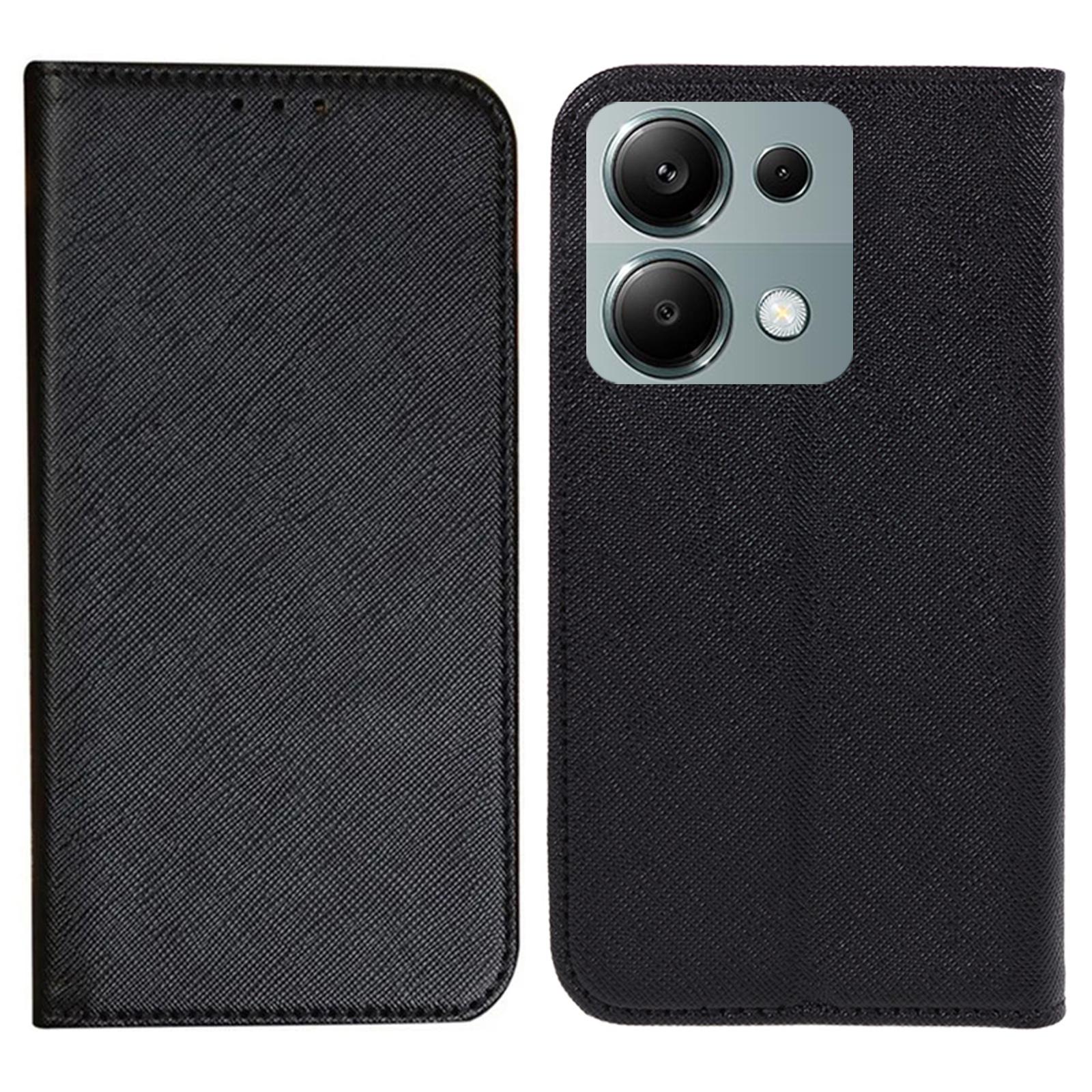 

Чехол для Xiaomi Redmi Note 13 Pro 4G/Poco M6 Pro 4G, Кожаный чехол-кошелек с крестообразной текстурой для телефона Black