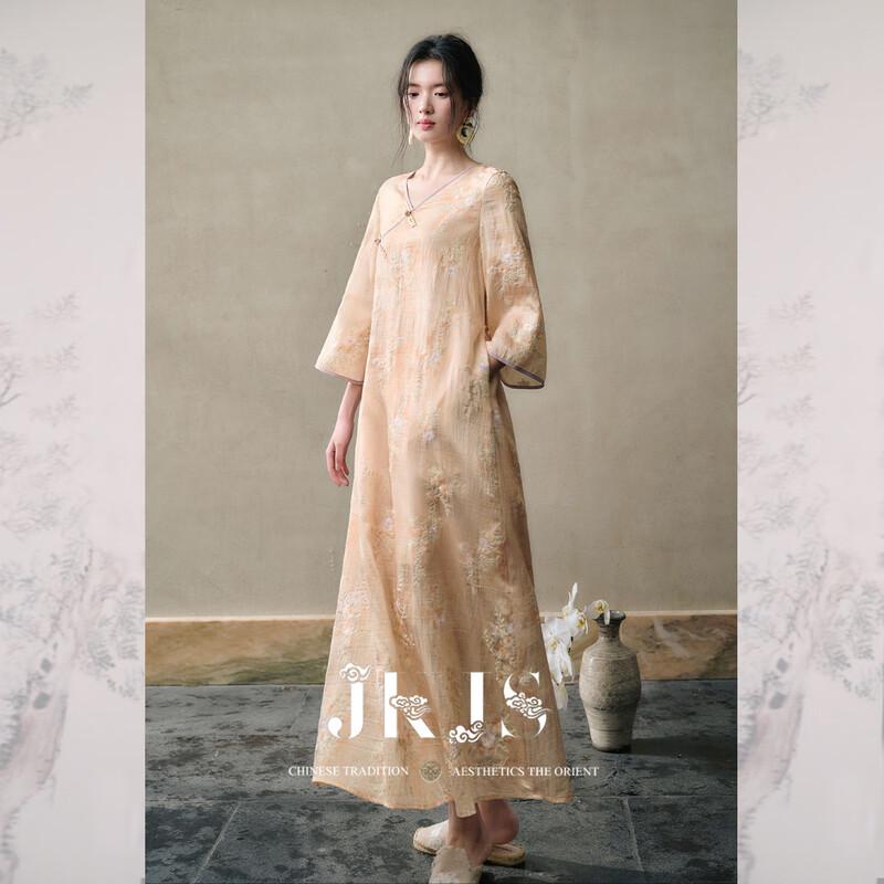 

Платье ципао JK&JS Drunk Hibiscus с вышивкой тай-дай из вискозы и льна M