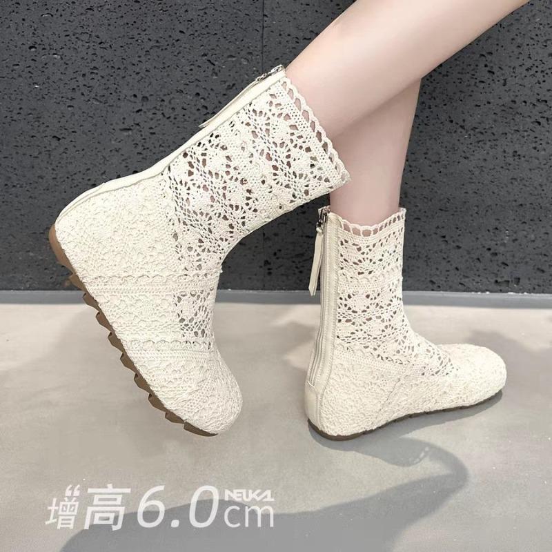 Flat single boots cool boots summer new knitted hollow boots net boots high boots lace hole women's boots