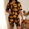 Love Women's Casual Suit Short Sleeve Shorts 1D Digital Flower Stripe Printing Fashion T-Shirt Set