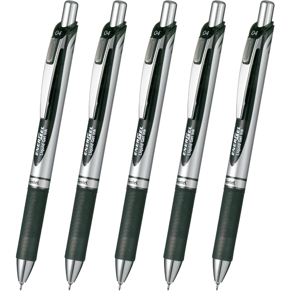 Pentel Ballpoint Pen Gel Ink Gel Knock Type 0.4mm Silver Shaft XBLN74-A Black 5