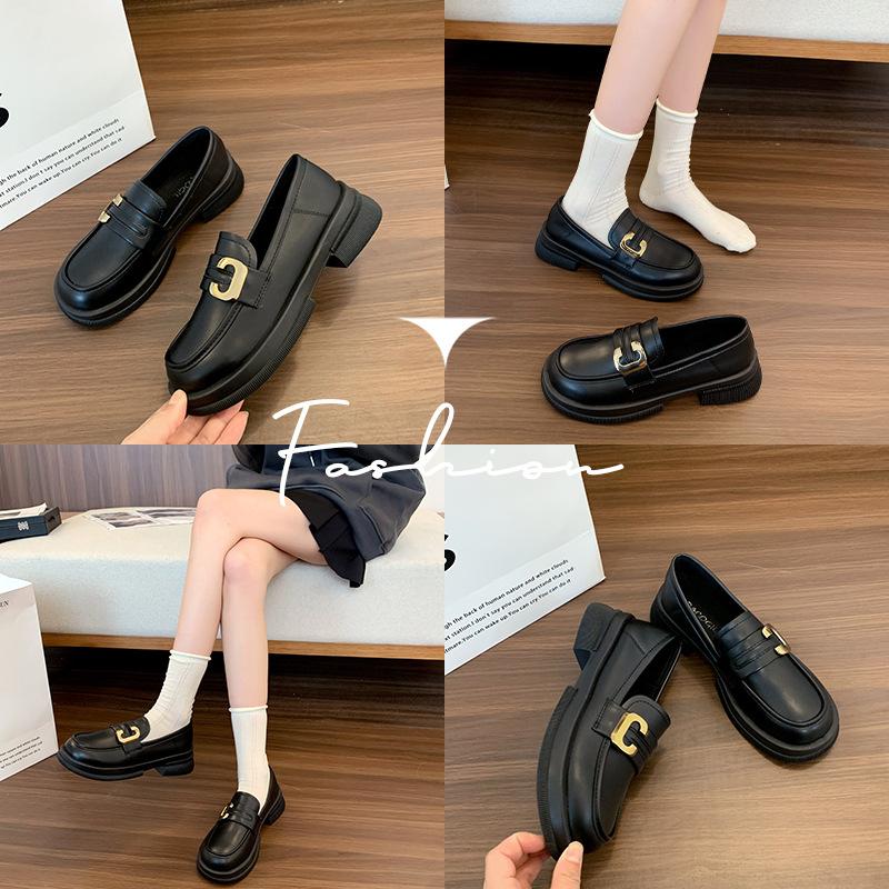 Små svarta läderskor dam vår ny grund mun dam brittiska plattbottnade pendlarskor