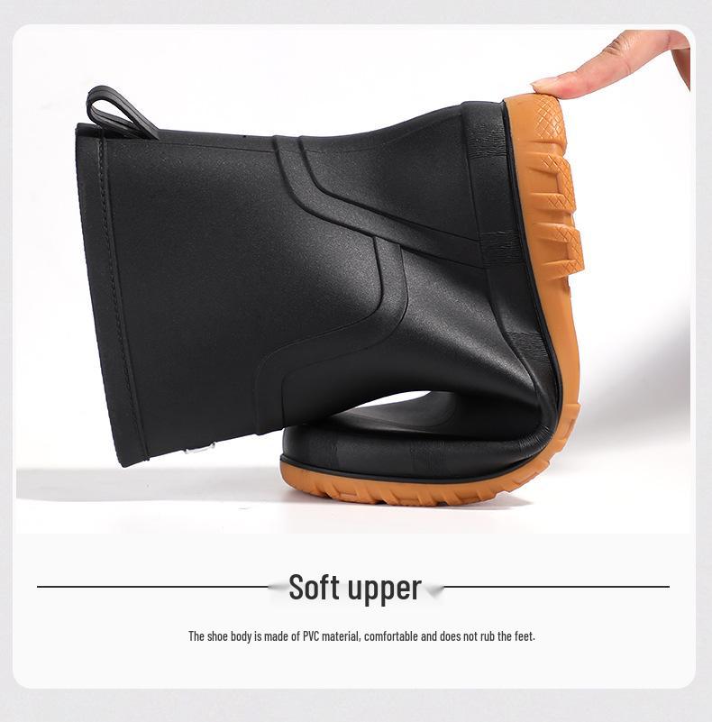 Men's British Style Waterproof Mid-Calf Rubber Rain Boots with Elastic Cuff - Non-Slip Winter Outdoor Fashion