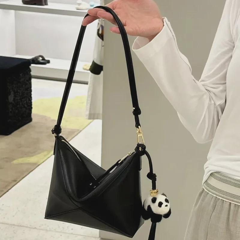 "Geometrische Falt-Rindsleder Damen-Tragetasche & Mahjong-Beutel"