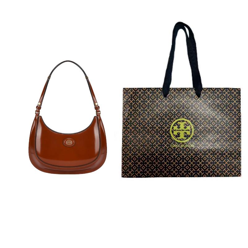 Tory Burch Robinson Magnetic Closure Leather Underarm Bag Crescent Tote Shoulder Bag Women Bags Brown 154729-223