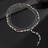Salircon 3Pcs/Set Punk Stainless Steel Chain Jesus Cross Pendant Necklace Men Exquisite Imitation Pearl Choker Y2K Jewelry Gifts
