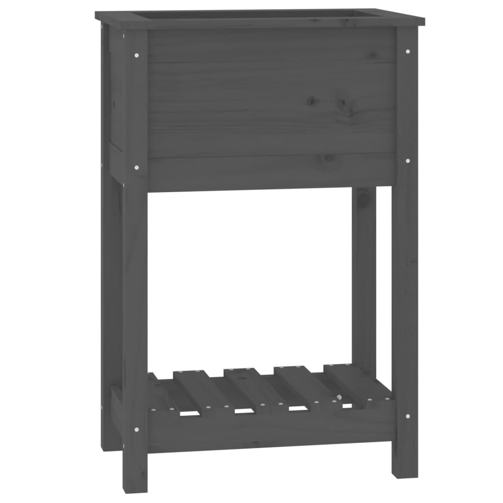 Planter with Shelf Gray 54x34.5x81 Cm Solid Pine Wood
