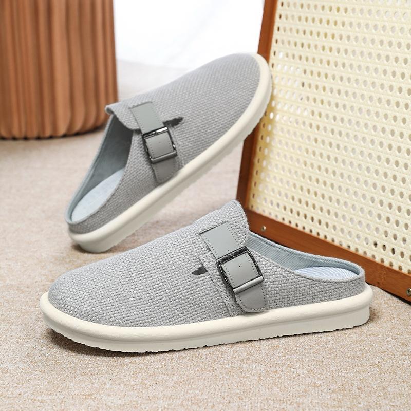 Fashion 2025 Men's Linen Covered-Toe Slides Summer Breathable Indoor Outdoor Slippers Plus Size Comfort Casual Office Commute Footwear
