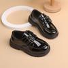 Boys' leather shoes, new spring and autumn model, black, British style, for older children, soft-soled, suitable for elementary school students'