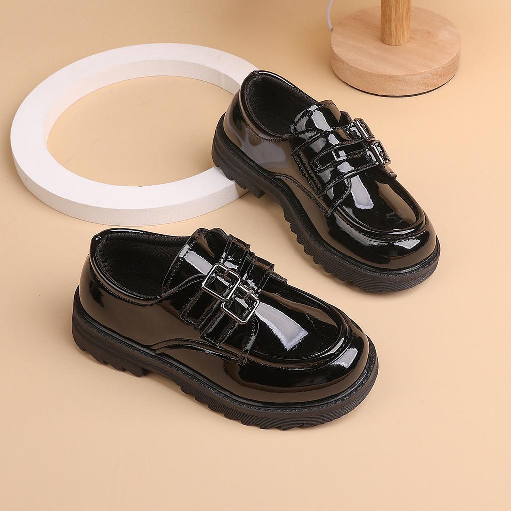 Boys' leather shoes, new spring and autumn model, black, British style, for older children, soft-soled, suitable for elementary school students'