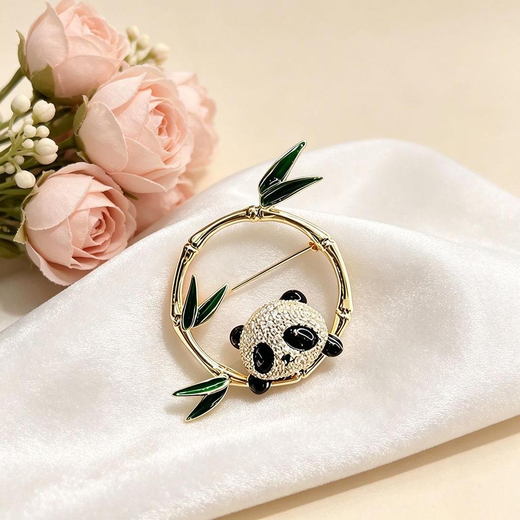 Cute New Chinese Style Panda Brooch for Women, Chinese Style Daily Bamboo Report Safety Brooch, Festival High Rise Small Exquisite Pin