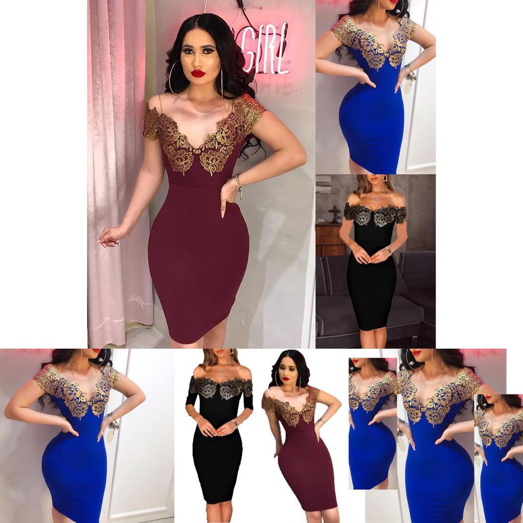 Stunning Women Off Shoulder Deep V-neck Bodycon Backless Mini Dress For Events