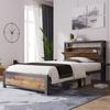 Platform Bed Metal with Storage Headboard Strong Load Bearing Adult Single Slats Frames Home Furniture Space Head