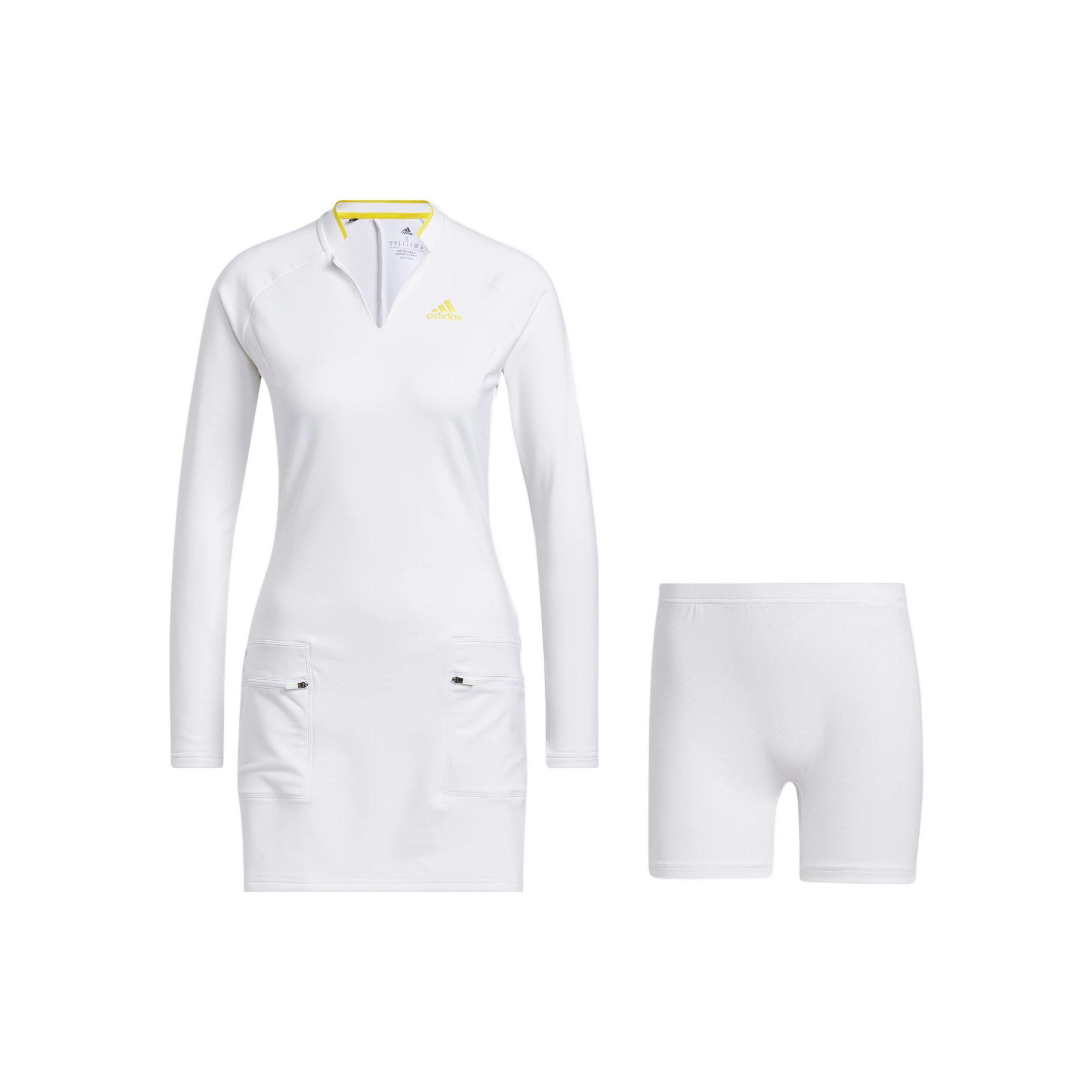 Adidas Solid Ribbed V-Neck Long Sleeve Dress Women Dresses White HG6977 XL