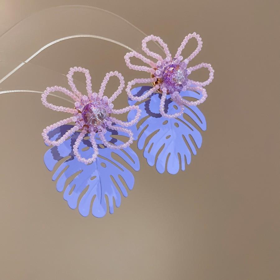 Silver needle chiffon flower fringed stud earrings sweet Mori dopamine earrings niche trend versatile earrings fashion women