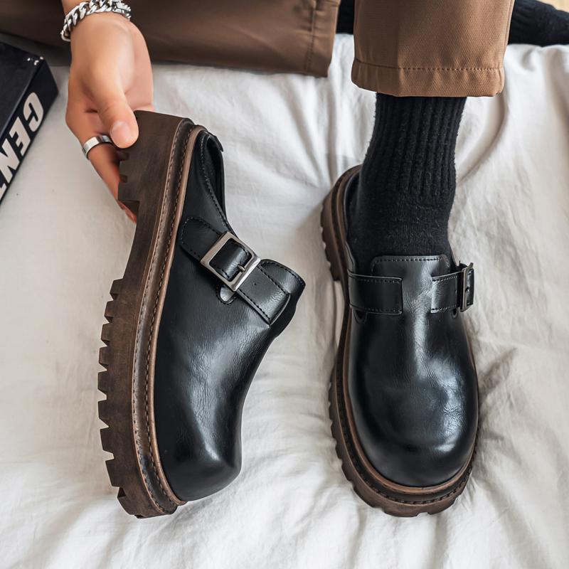 Thick Bottom Mules Men Half Shoes For Man Platform Leather Mens Semi-Drag Casual Shoes Backless Loafers Slippers Male Slides