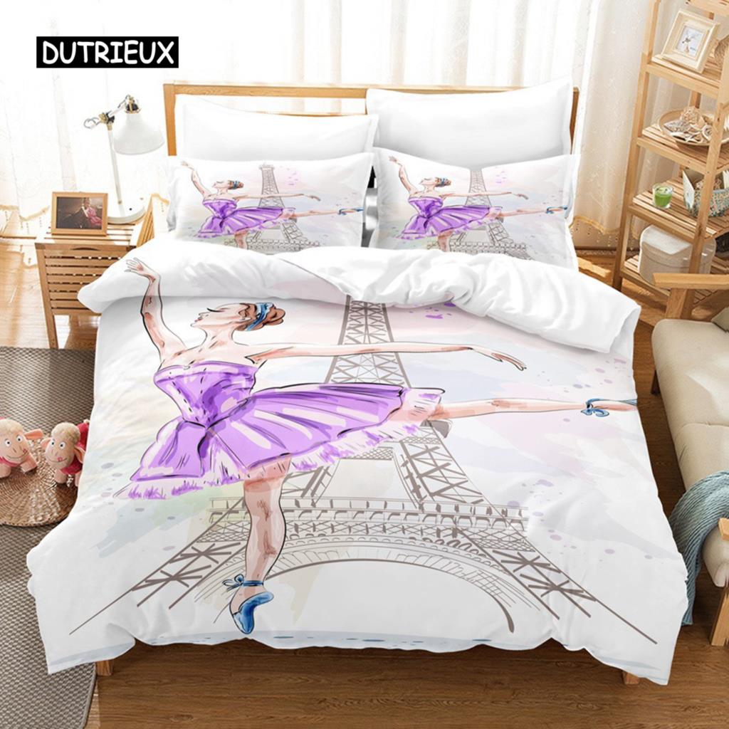 

Мультяшный балетный набор розового постельного белья Танцующая девушка Принцесса Пододеяльник Полуторный размер Для детей Девочек Подарки на день рождения Декор для спальни EU single(135x200cm)