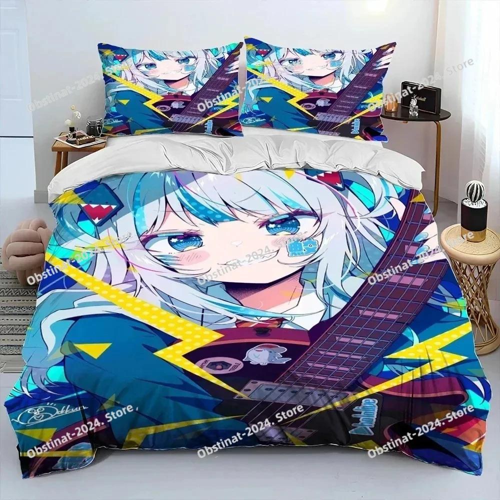 Lovely Gawr Gura Holive Anime Shark Beding Set Printed With Pilowcase Bed Soft Duvet Cover Soft Single Double Quen Super King-Sized Dimensionsd