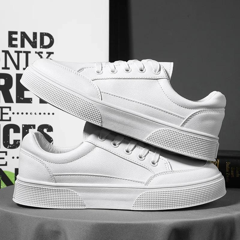 Men White Shoes Leather Casual Sneakers Trend Platform Shoes Comfortable Vulcanized Shoes for Men White Tenis Masculinos