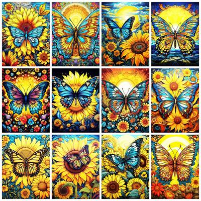Pictură cu diamante DIY Mosaico Fluture Floarea-soarelui Pătrat/Rotund Complet Set Broderie Cusătură în cruce Animal Floral Decor pentru casă