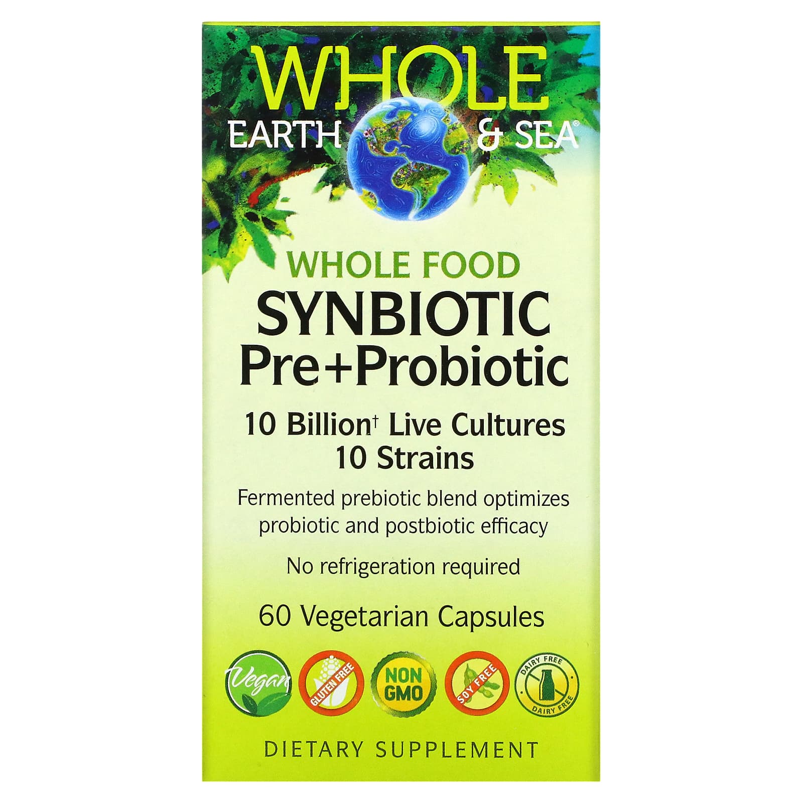 

Natural Factors, Whole Earth & Sea, Whole Food Synbiotic Free + Probiotic, 10 мільярдів, 60 вегетаріанських капсул
