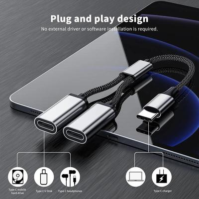 USB C Male To Double USB C Female Splitter Type C Hub for Gaming Handle Charger Powerbanks Adapter Data Sync Charging