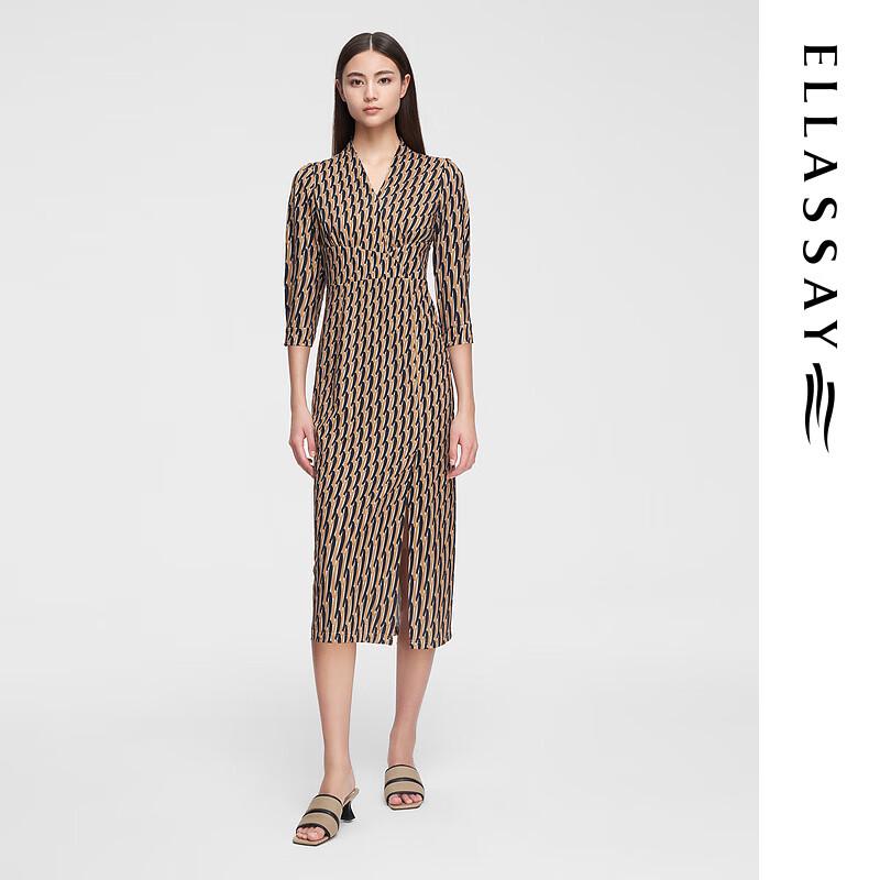 

ELLASSAY Women s Floral Geometric V-Neck Long Sleeve Dress L
