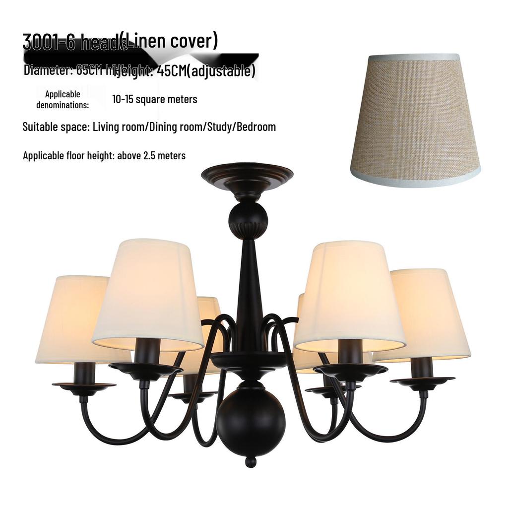 Black Retro Wrought Iron Chandelier for Living, Dining, or Bedroom