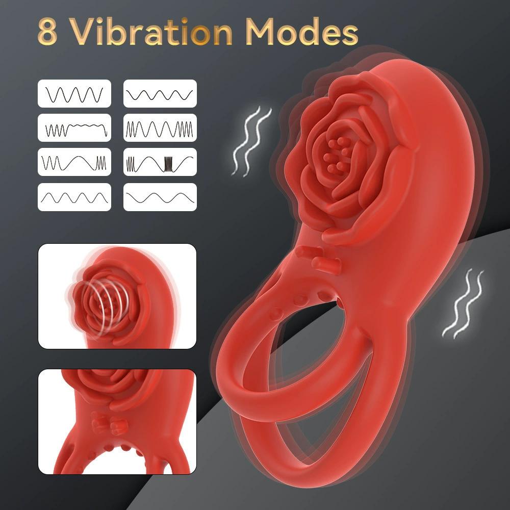 Rose Lock Sperm Ring Vibrating Silicone Male Vibrator Magnetic Charging Waterproof Masturbator Sex Toys