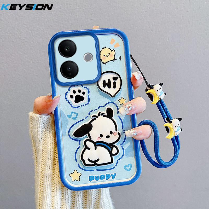 KEYSION Shockproof Case for VIVO V60 Lite 5G with Lanyard Soft Silicone Cute 3D Cartoon Doll Phone Back Cover for IQOO Z10R